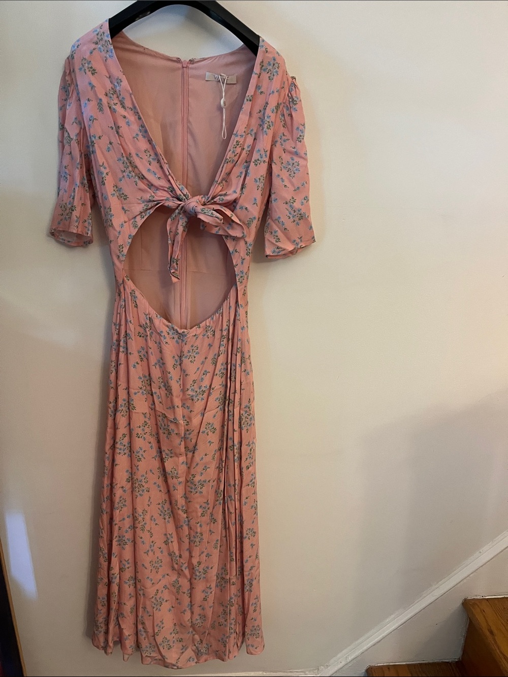 Wayf Pink Floral Tie-Front Maxi Dress